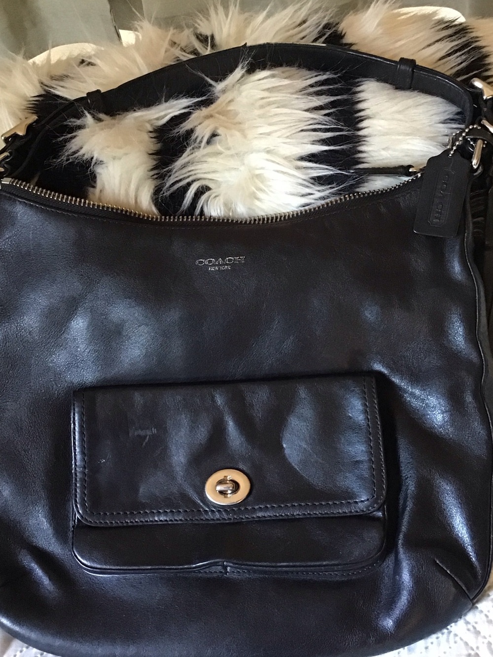 Coach Black Leather Shoulder Hobo with Front Pocket